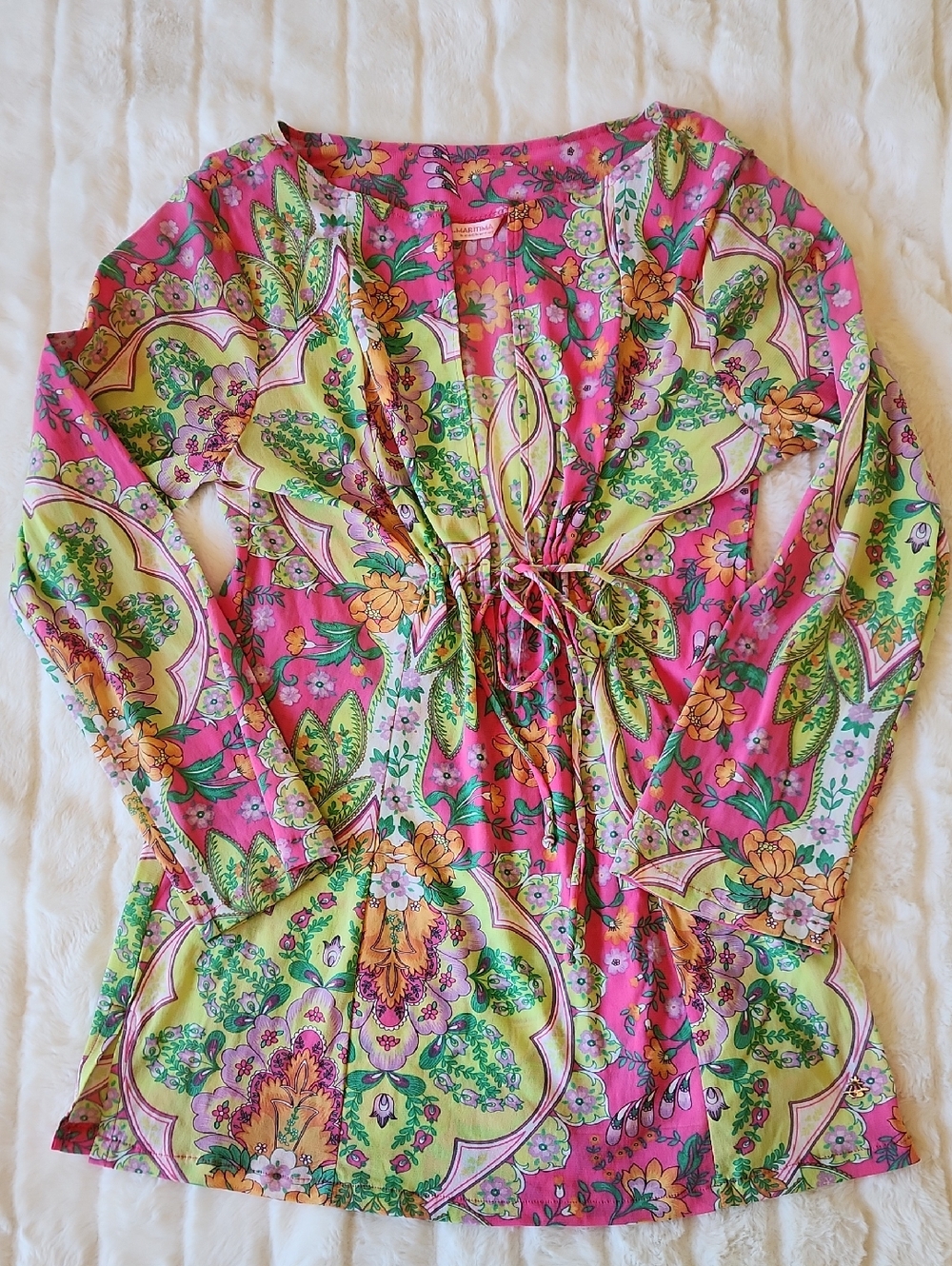 Cia Maritima Pink Floral Swim Cover Up Top